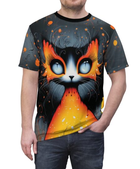 Fiery Cat Graphic Tee - Unique Unisex All Over Print T-Shirt