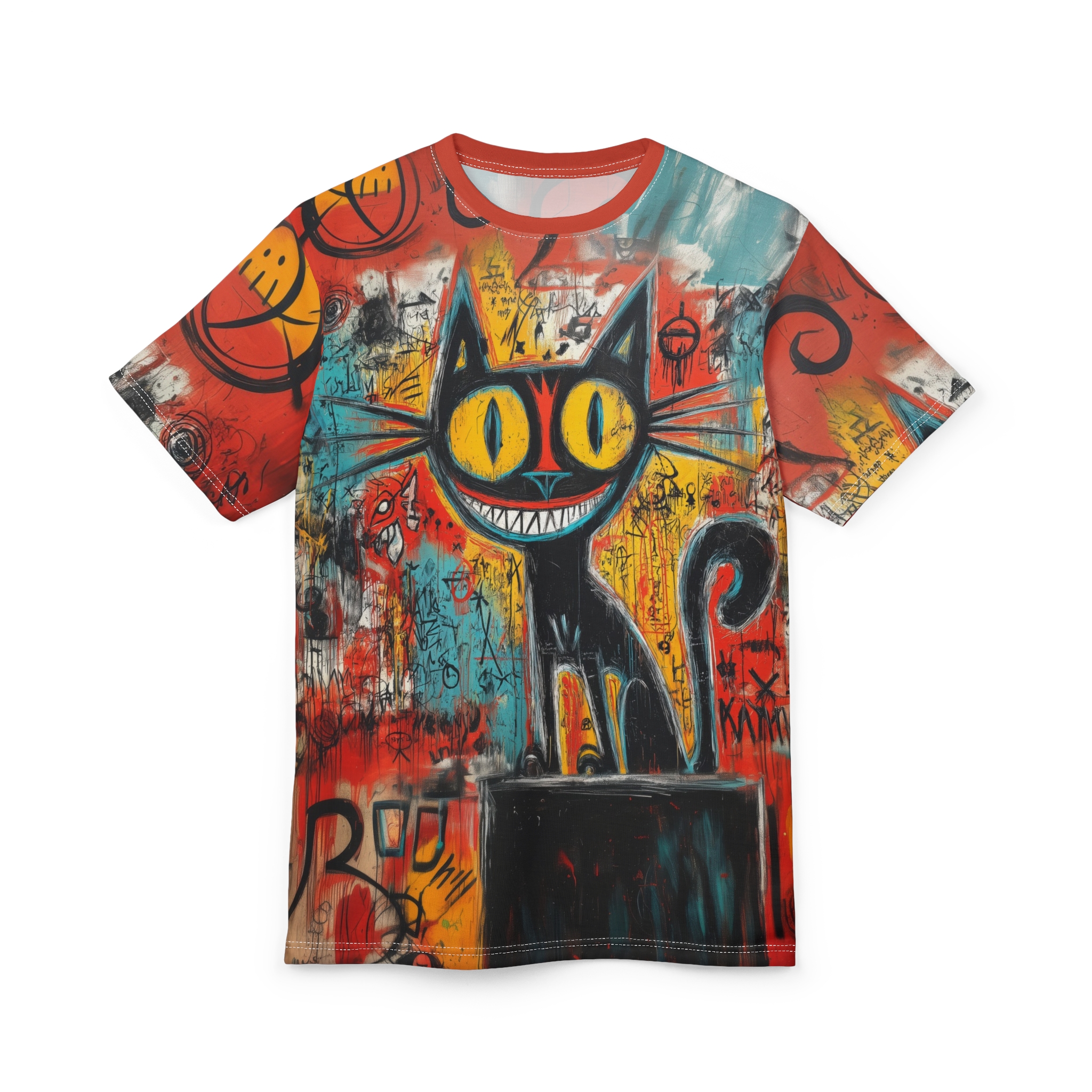 Vibrant Graffiti Cat Tee for Art Lovers - Image 3