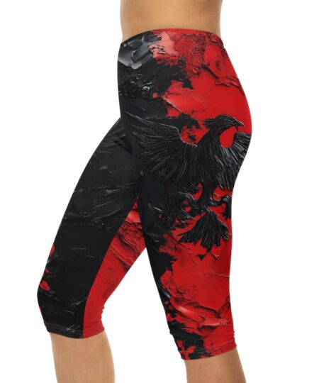 Bold Raven Print Capri Leggings, Women’s Yoga Pants