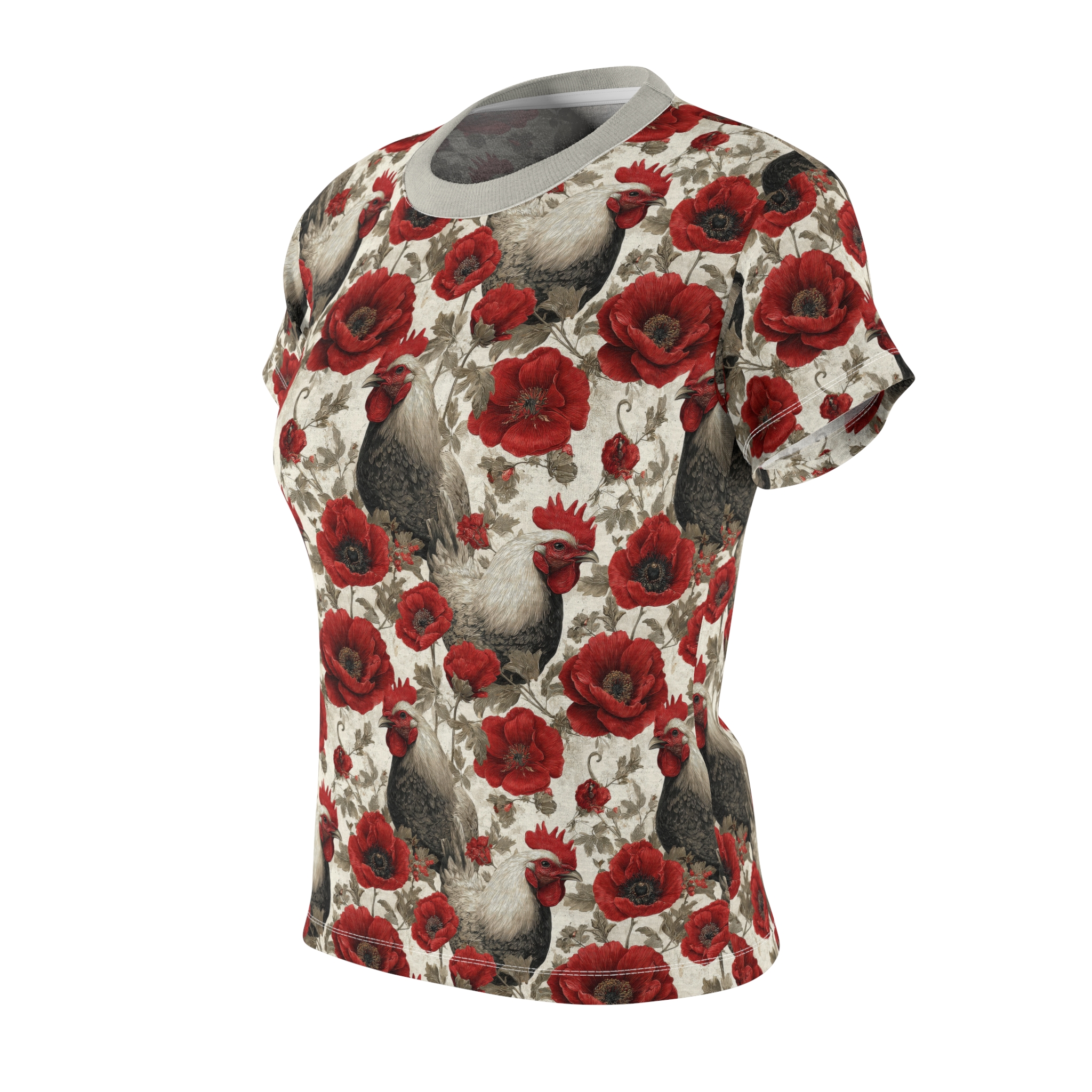 Vintage Floral Rooster Women's Tee - Rustic Farmhouse Style Top - Image 3