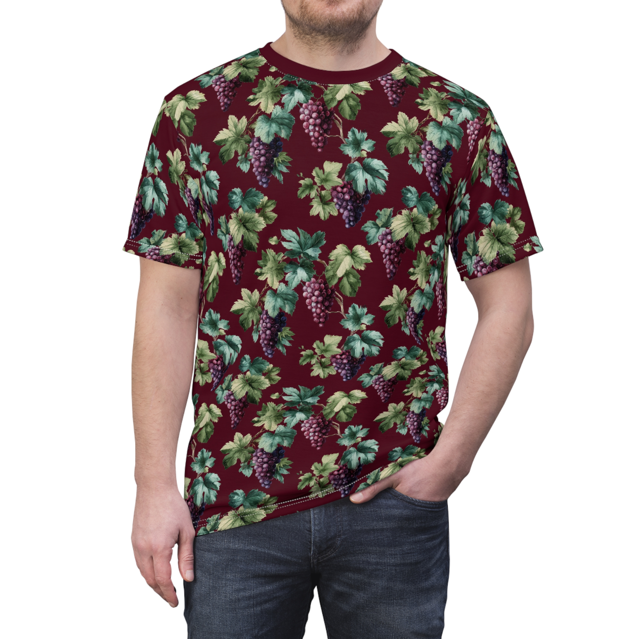 Vintage Grapevine Unisex Tee - Floral All Over Print For Wine Lovers