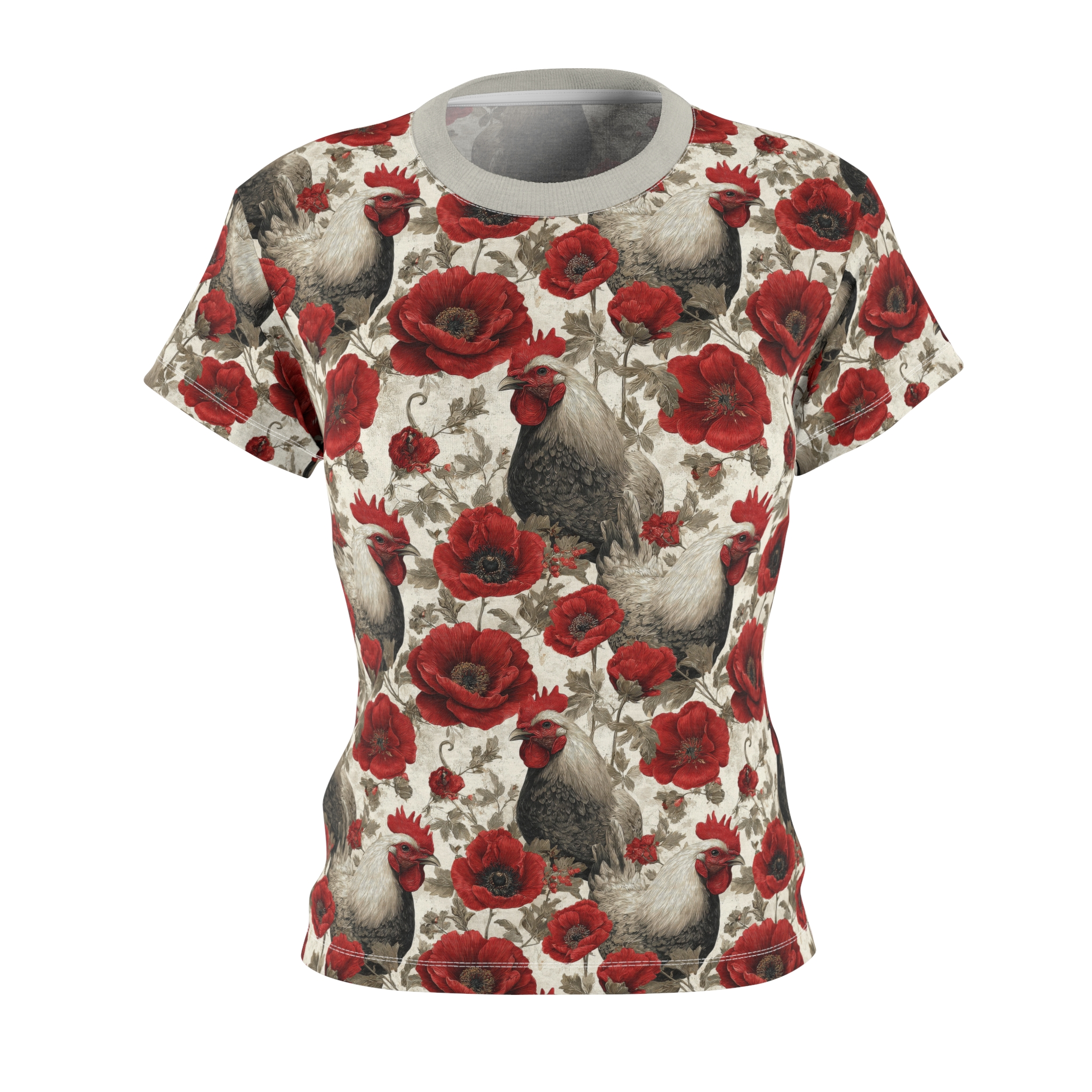 Vintage Floral Rooster Women's Tee - Rustic Farmhouse Style Top - Image 2