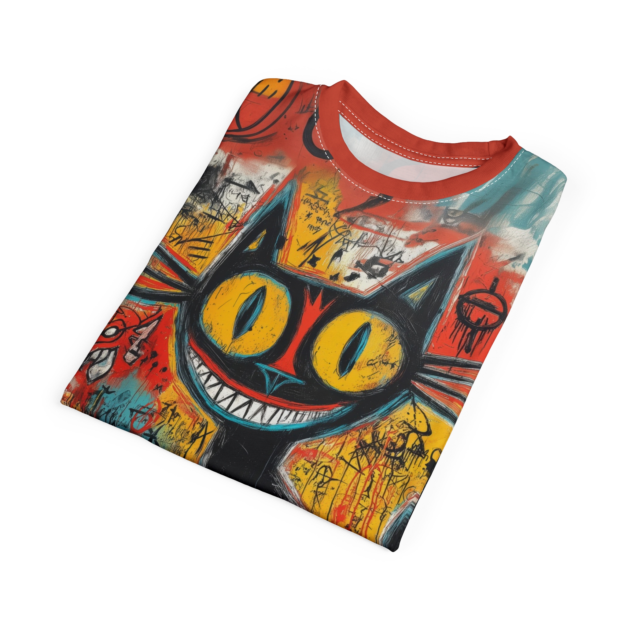 Vibrant Graffiti Cat Tee for Art Lovers - Image 8