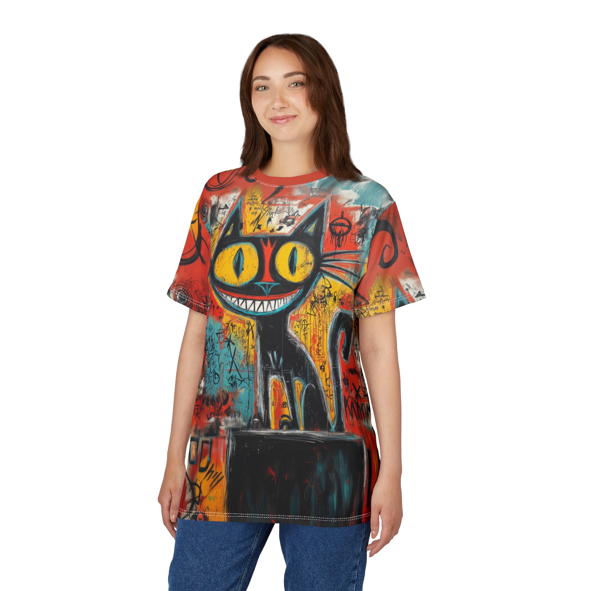 Vibrant Graffiti Cat Tee for Art Lovers - Image 5