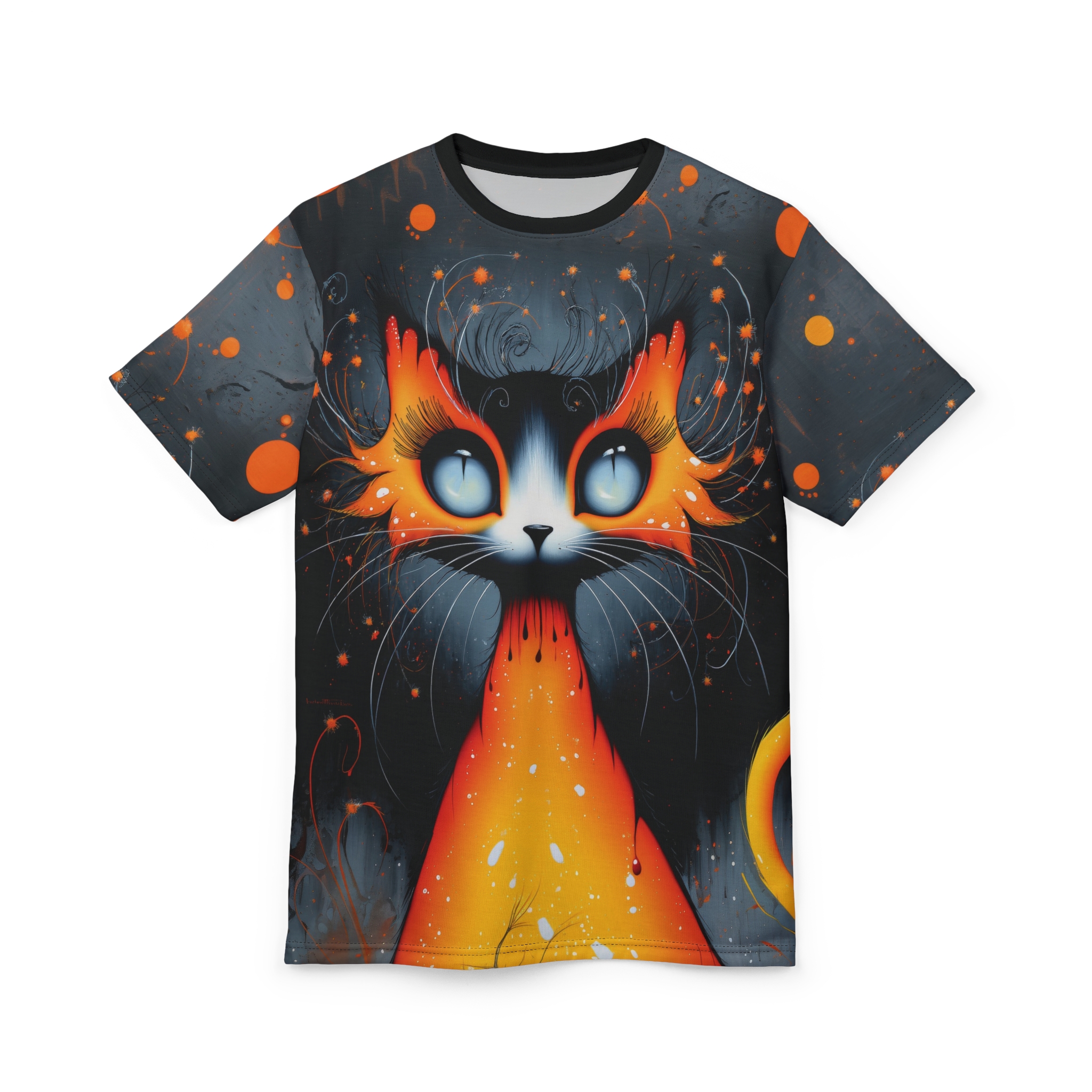 Fiery Cat Graphic Tee - Unique Unisex All Over Print T-Shirt - Image 3