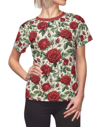 Romantic Floral Rose Women's Tee, Floral Pattern T-Shirt