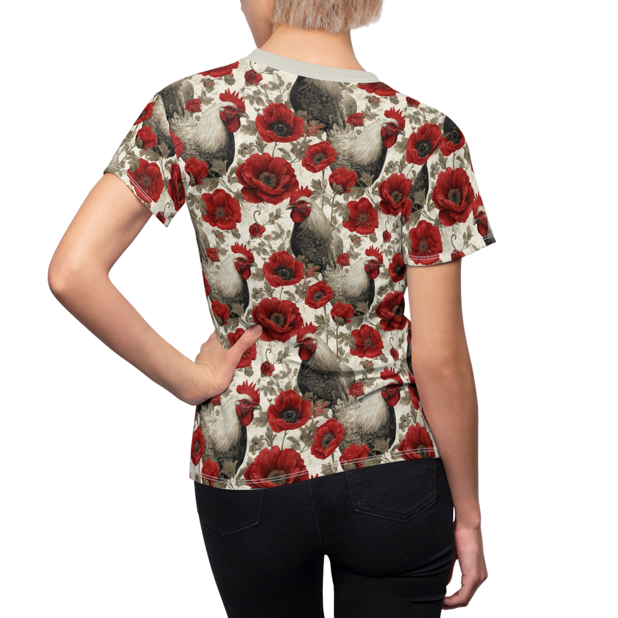 Vintage Floral Rooster Women's Tee - Rustic Farmhouse Style Top - Image 6