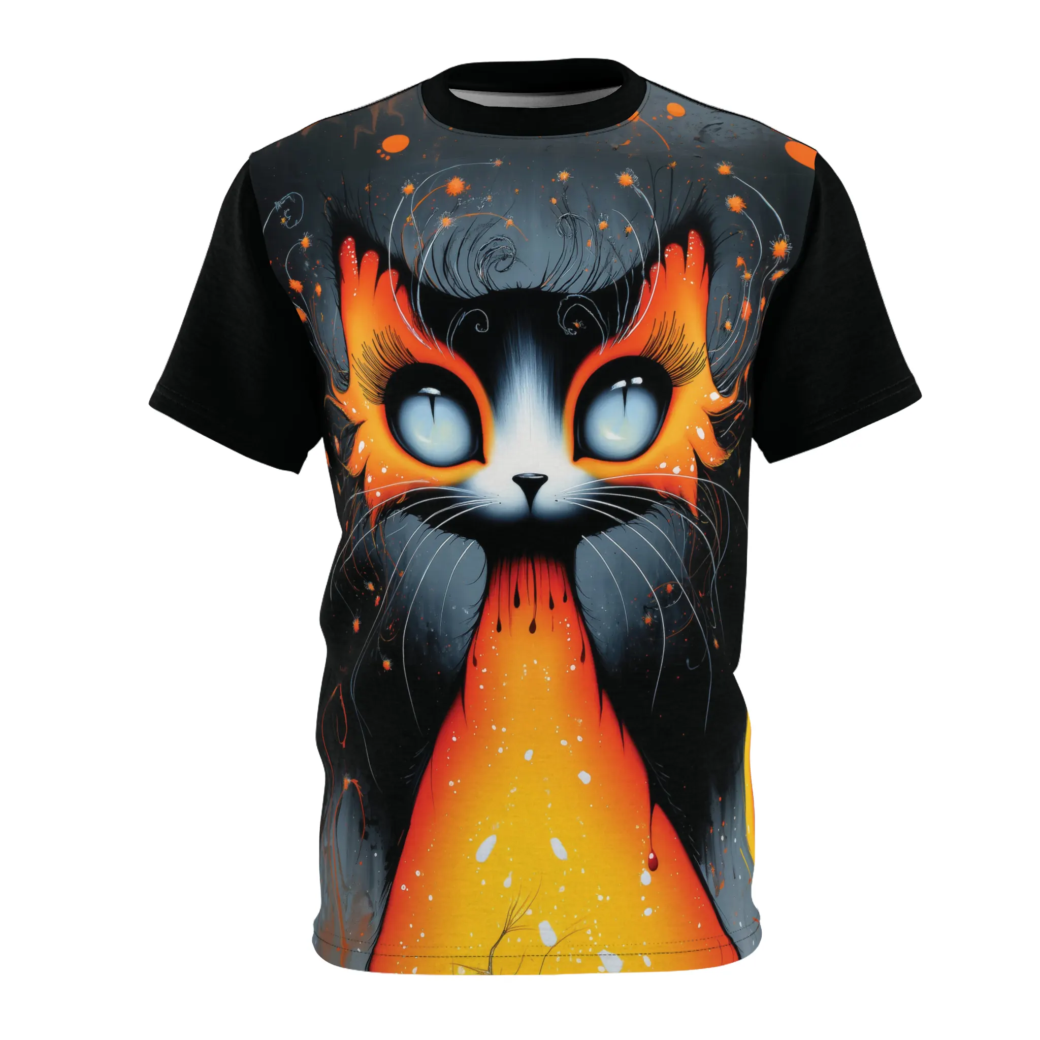 Fiery Cat Graphic Tee - Unique Unisex All Over Print T-Shirt - Image 4