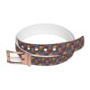 All over print belt with basketballs and hoops graphic, featuring a repeating street art pattern and copper buckle accessory.