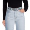 Blue and cream floral print belt with a rose gold buckle, perfect for adding a vintage pattern accent to light wash jeans.