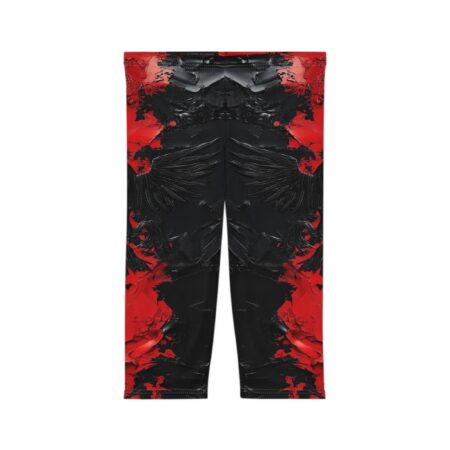 Comfortable Bold Raven Print Capri Leggings - Women’s Yoga Pants – flattering capri-length all-over print leggings - Detail View 2