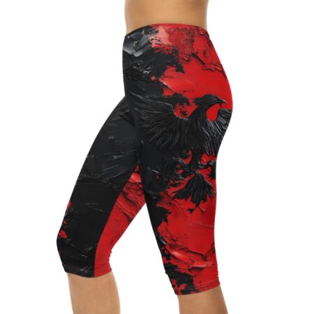 Vibrant Bold Raven Print Capri Leggings - Women’s Yoga Pants – high-waisted all-over design leggings - Main View