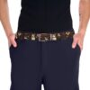 Vintage floral and cat print belt, featuring cream and orange flowers with stylized cat faces in repeating pattern.