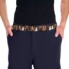 Stylish belt with a continuous all over print of various cats and jungle foliage in earthy tones.