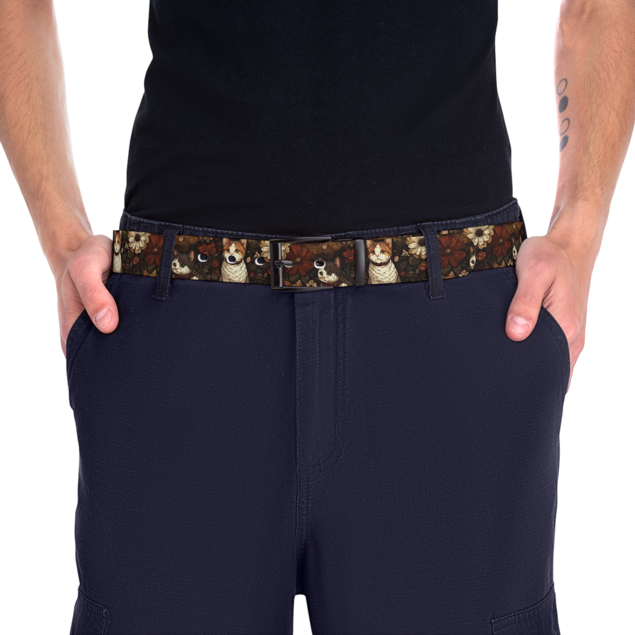 Cats And Kitten And Floral Design Adjustable Belt for Stylish Outfits 3 Toasted Styles