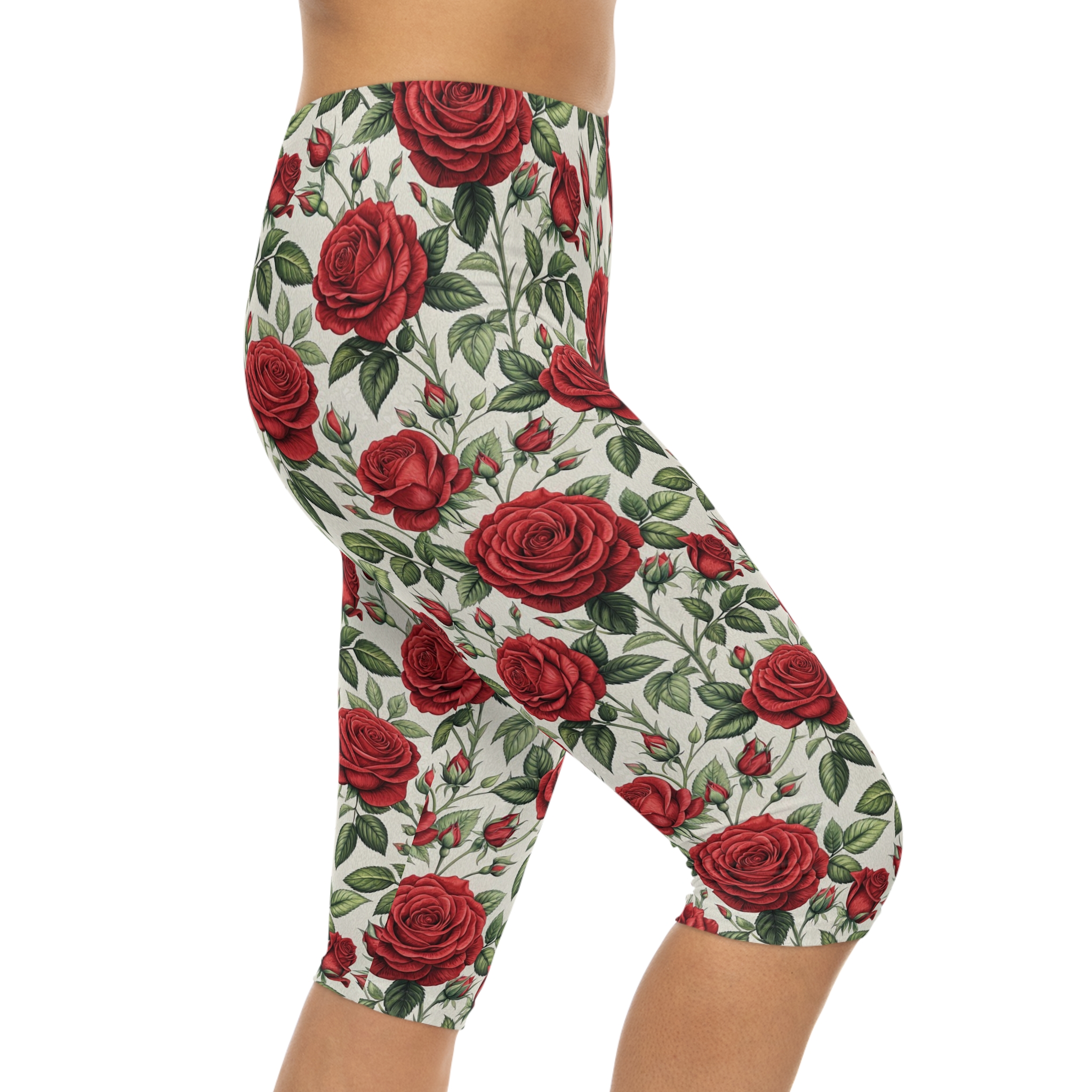 Sleek Chic Floral Rose Capri Leggings – breathable activewear capri leggings - Detail View 5