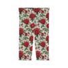 Comfortable Chic Floral Rose Capri Leggings – flattering capri-length all-over print leggings - Detail View 2