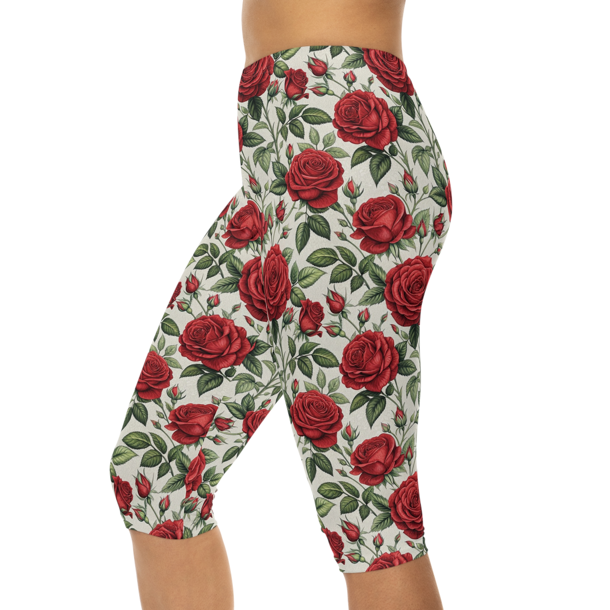Stretchy Chic Floral Rose Capri Leggings – eye-catching printed capri pants - Detail View 6