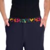 Colorful abstract leopard print belt with a Y2K graphic aesthetic, featuring a seamless wrap-around sublimation design.