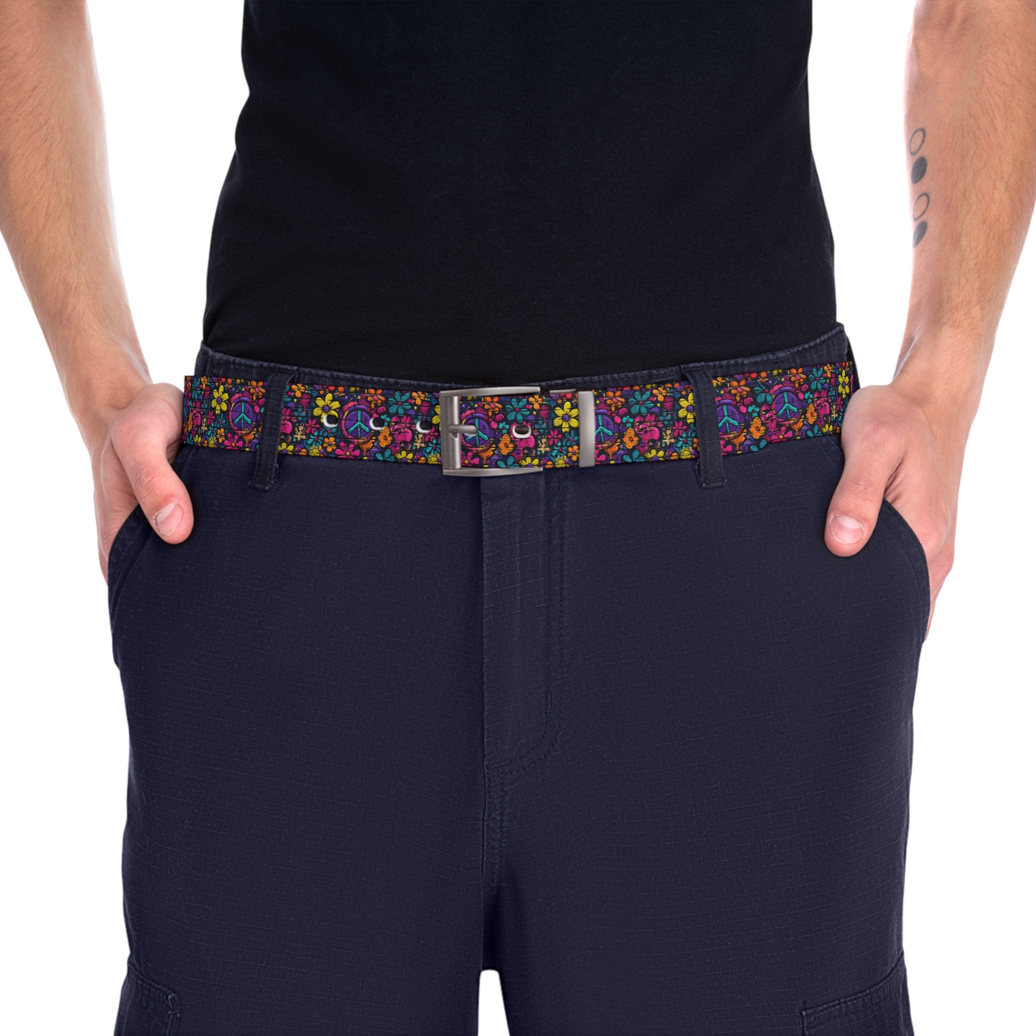 Colorful Peace Flower Custom Belt - Image 2