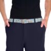 Light blue belt with a repeating pattern of cute dogs like Dalmatians and golden retrievers with bones and paw prints.