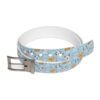 Cute cartoon dogs and bones printed on a light blue all over print sublimation belt.