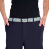 Cute dog pattern belt featuring Dalmatians and golden retrievers on a light blue background with bones and paw prints.