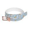 All over print belt featuring a seamless pattern of cute cartoon puppies and bones on a light blue background.