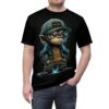 Neon blue and green accents highlight this graphic tee, featuring a fierce monkey in a cap and streetwear.