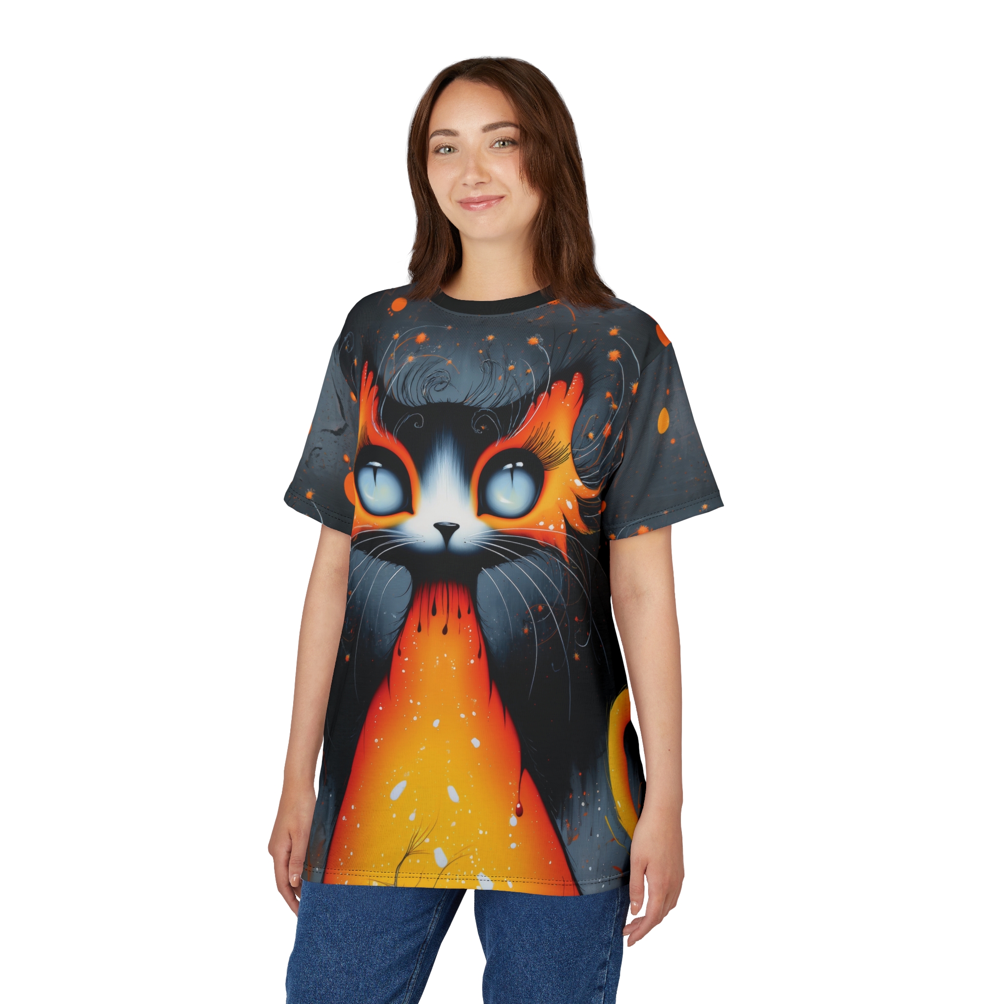 Fiery Cat Graphic Tee - Unique Unisex All Over Print T-Shirt 5 Toasted Styles