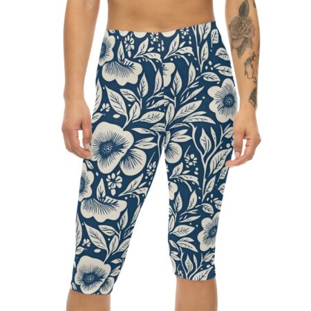 Sleek Floral Print Capri Leggings for Women – breathable activewear capri leggings - Main View