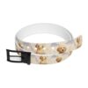 Cute golden retriever puppies and lavender graphic all over print sublimation belt with black buckle.