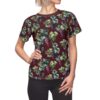 Dark red all over print t-shirt featuring a vintage grapevine and grape clusters sublimation graphic.