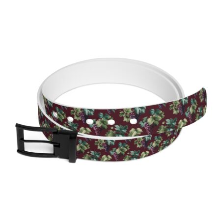 Embossed grapevine and grape clusters all over print belt with a black buckle. Vintage pattern sublimation accessory.