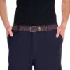 Vibrant all over print belt with retro peace signs and colorful flowers, seamless print sublimation design.