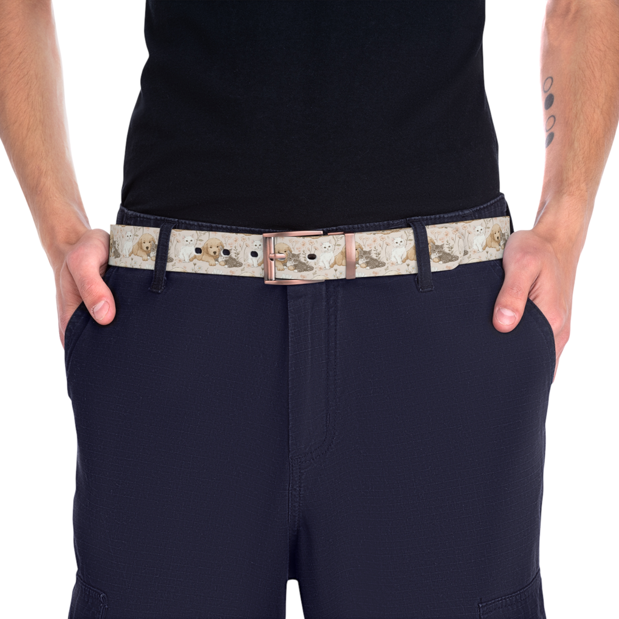 Pet-Inspired Belt with Whimsical Dog And Cat Animal Design 6 Toasted Styles