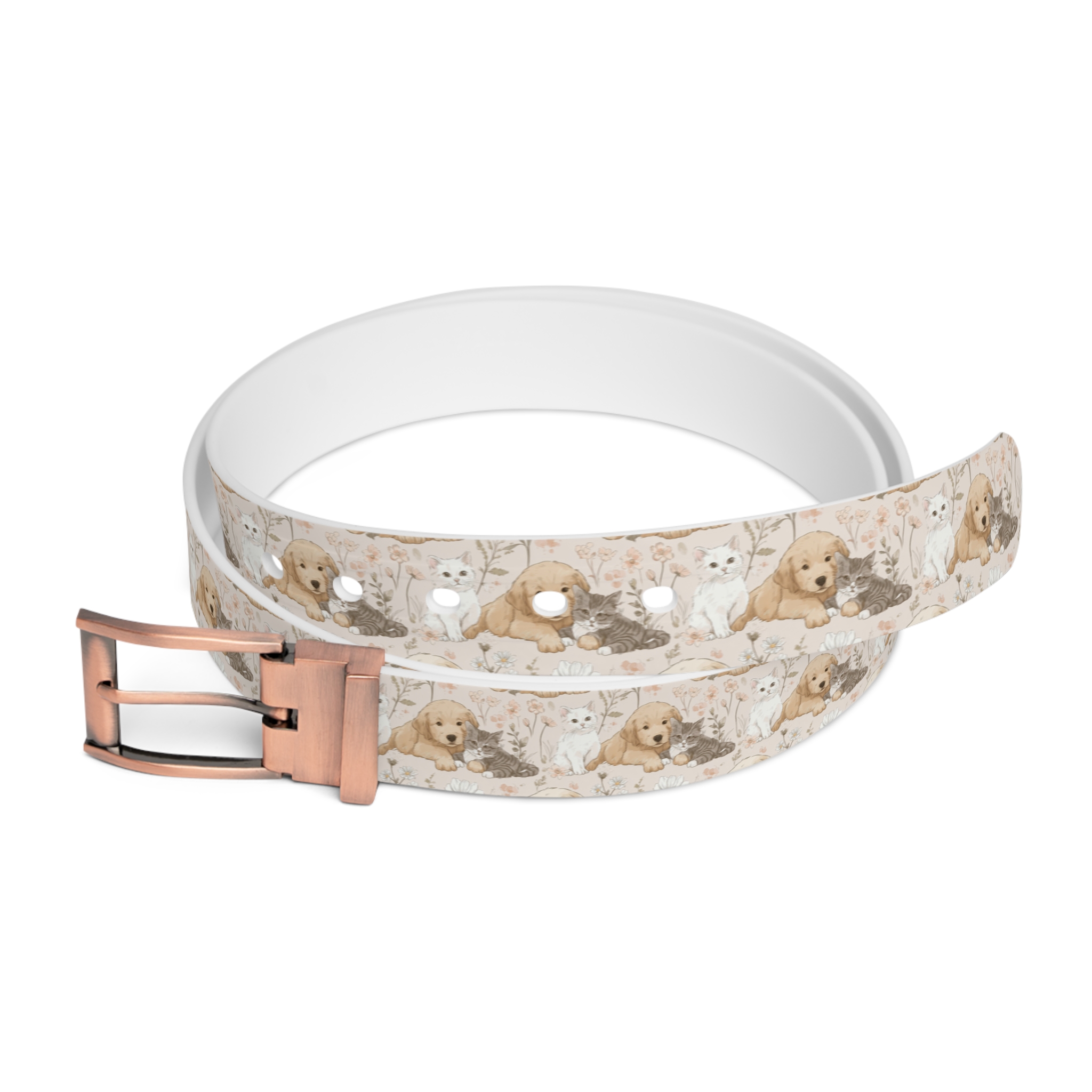 Pet-Inspired Belt with Whimsical Dog And Cat Animal Design 4 Toasted Styles