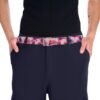 Pink belt with a seamless all over print of vibrant purple and pink watercolor poppies and flowers.
