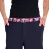 Pink belt with a seamless all over print of vibrant purple and pink floral designs.