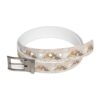 Cute puppies and kittens with a floral background, featuring a repeating pattern of golden retrievers, tabby cats, and white cats on a light beige belt.
