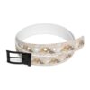 All over print belt with cute puppies and kittens among a floral pattern. Features golden retrievers, white cats, and tabby cats.