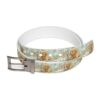 Golden retriever puppy and tabby kitten nestled in a field of daisies, all over print belt.