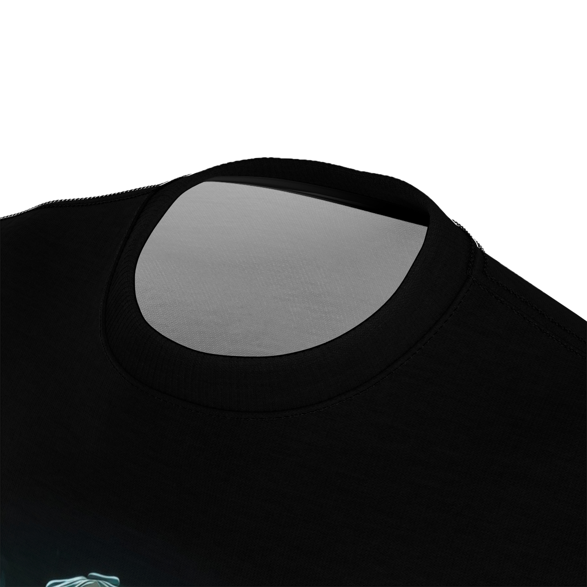 Black and neon green graphics of a rebellious monkey ape cover this all over print apparel, with a gradient blue background.