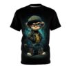 A rebellious monkey in a cap and jacket covers this all over print apparel, with a graffiti background.