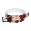 Textile belt with red floral print and black buckle.