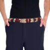 Red floral print belt with cream background and subtle scattered gold accents.