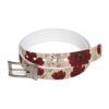 Red floral pattern belt with a textured background and a silver buckle. Features a repeating seamless print.