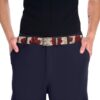 Adjustable web belt with a seamless print of large red poppies and delicate floral accents on a cream background.