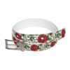 Women's belt with a vintage red rose floral all over print and metal buckle.