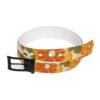 Retro floral pattern belt featuring vintage aesthetic with orange and yellow flowers and green leaves on a white background.